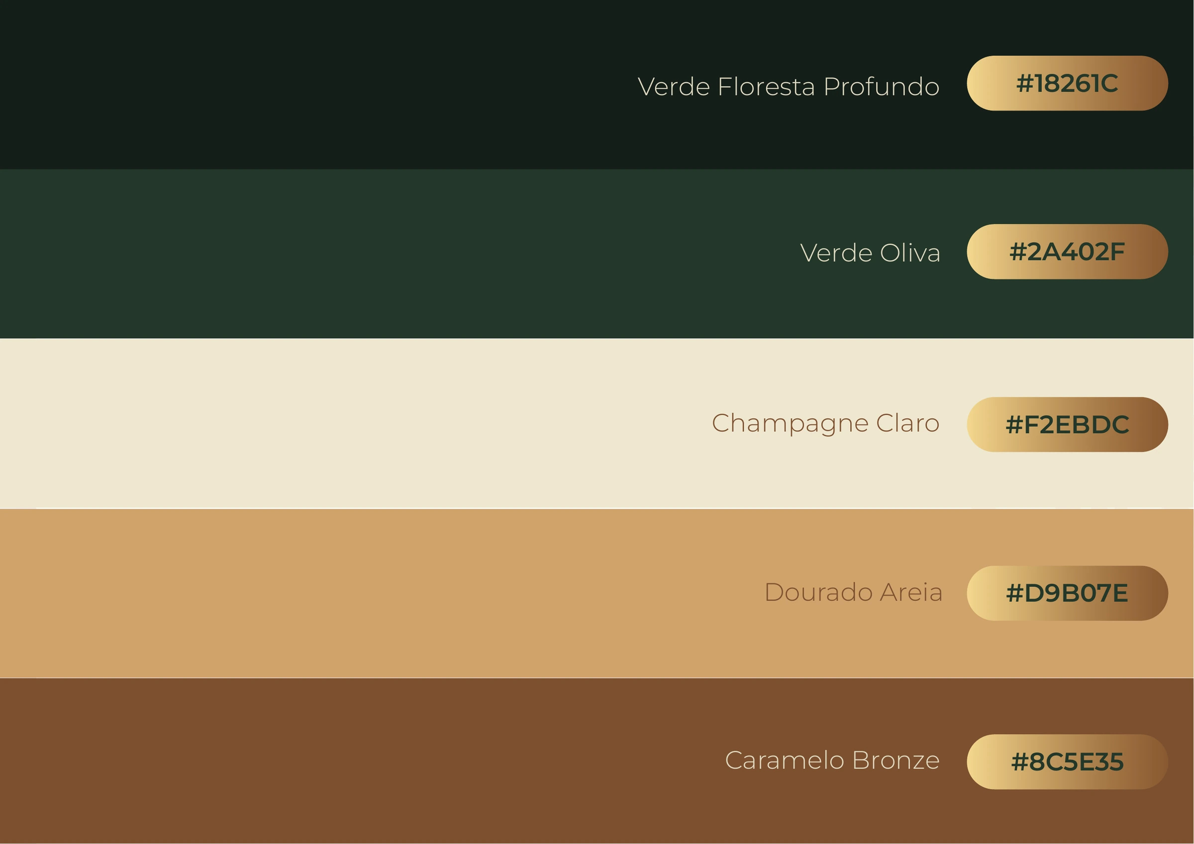 Paleta da Bella Beauty Studio com verdes profundos, champagne, dourado e caramelo.