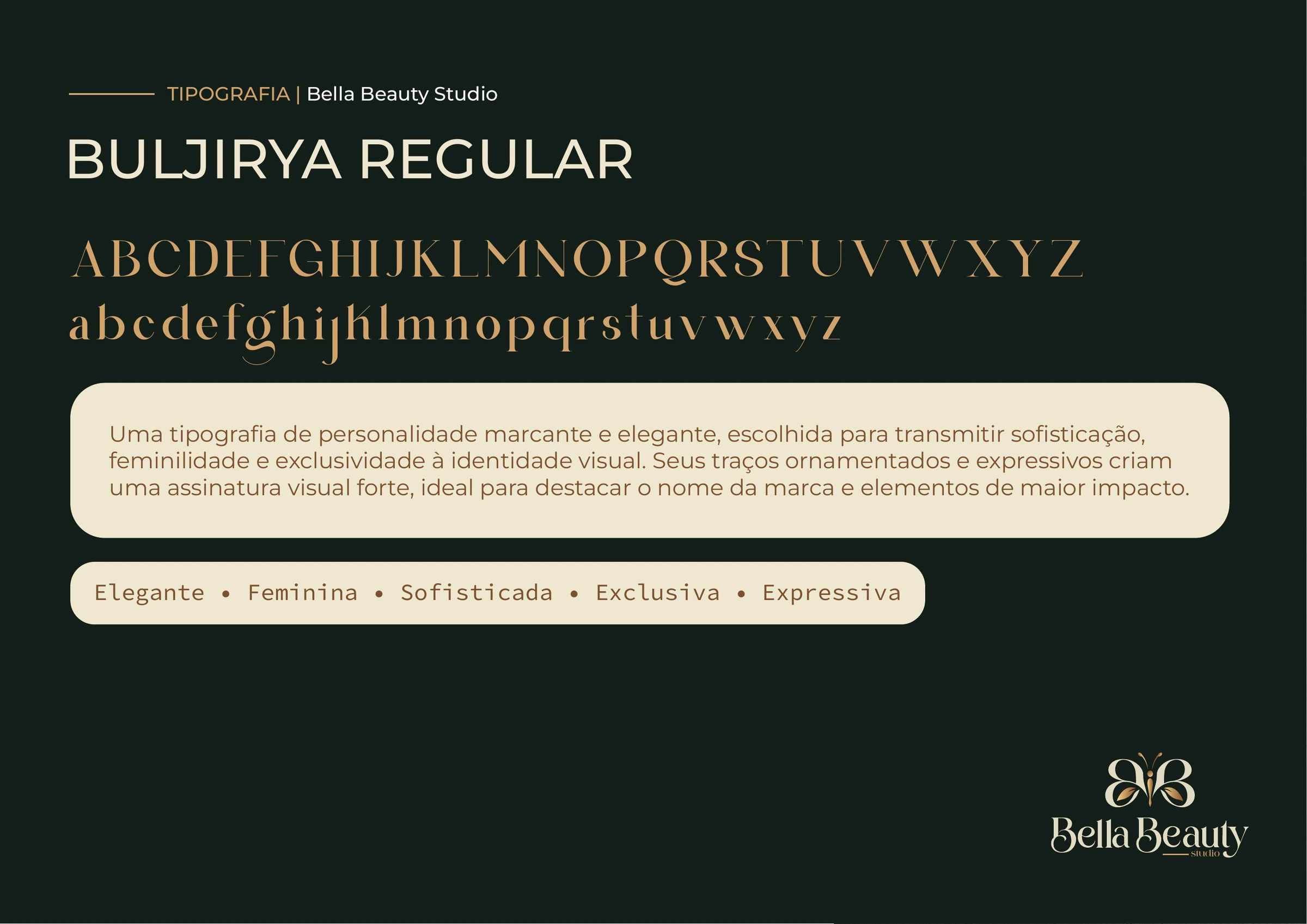 Apresentação da tipografia ornamental escolhida para a Bella Beauty Studio.