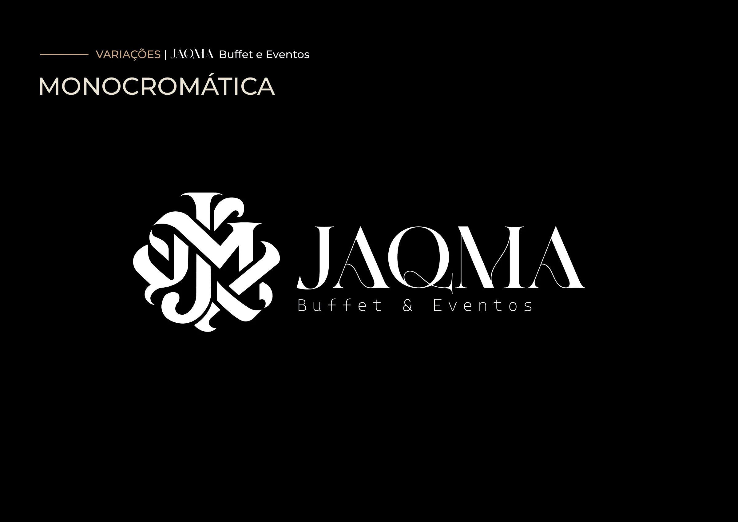 Variação monocromática da marca JAQMA em branco sobre fundo preto.
