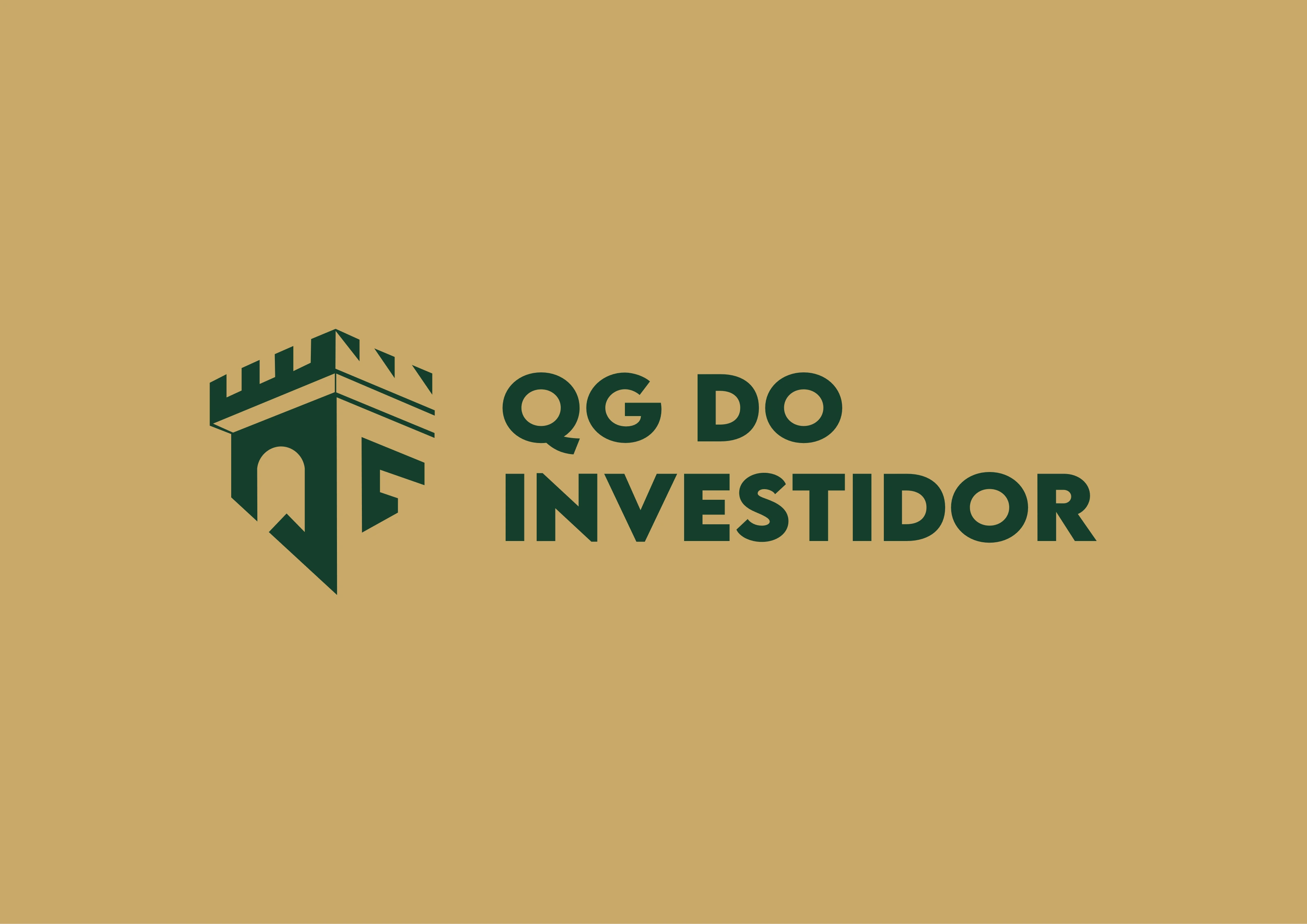 Logomarca em verde escuro floresta sobre dourado âmbar
